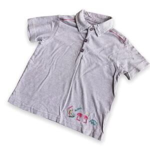 DPAM Boys Polo Shirt Size 3 Gray Pinstripe Tropical Theme Palm Trees Embroidered